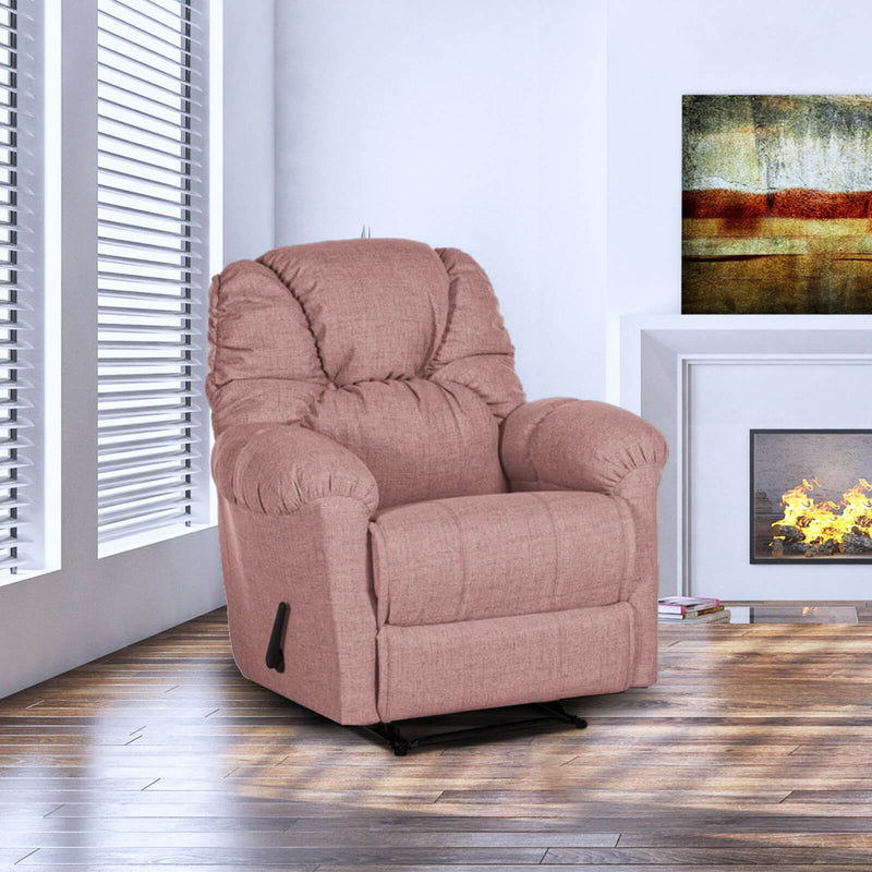 Linen Upholstered Rocking & Rotating Recliner Chair With Bed Mode From American Polo - Dark Pink