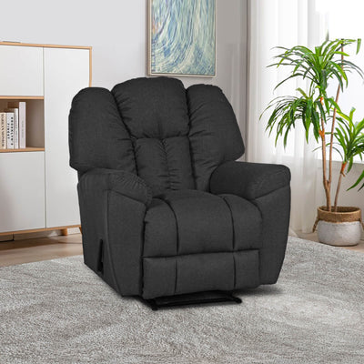 Linen Upholstered Rocking & Rotating Recliner Chair With Bed Mode - Dark Grey - Penhaligon's