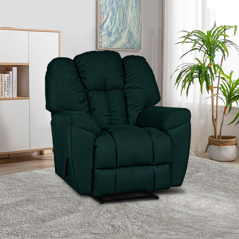 Linen Upholstered Rocking & Rotating Recliner Chair With Bed Mode - Dark Green - Penhaligon&