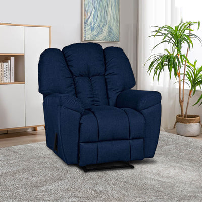 Linen Upholstered Rocking & Rotating Recliner Chair With Bed Mode - Dark Blue - Penhaligon's