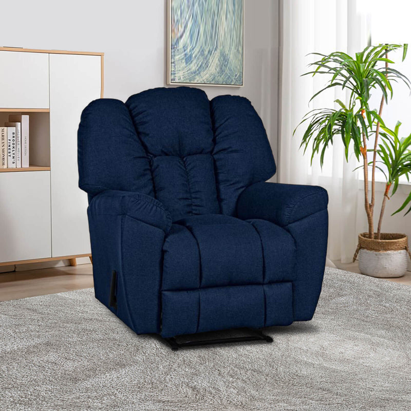 Linen Upholstered Rocking & Rotating Recliner Chair With Bed Mode - Dark Blue - Penhaligon&