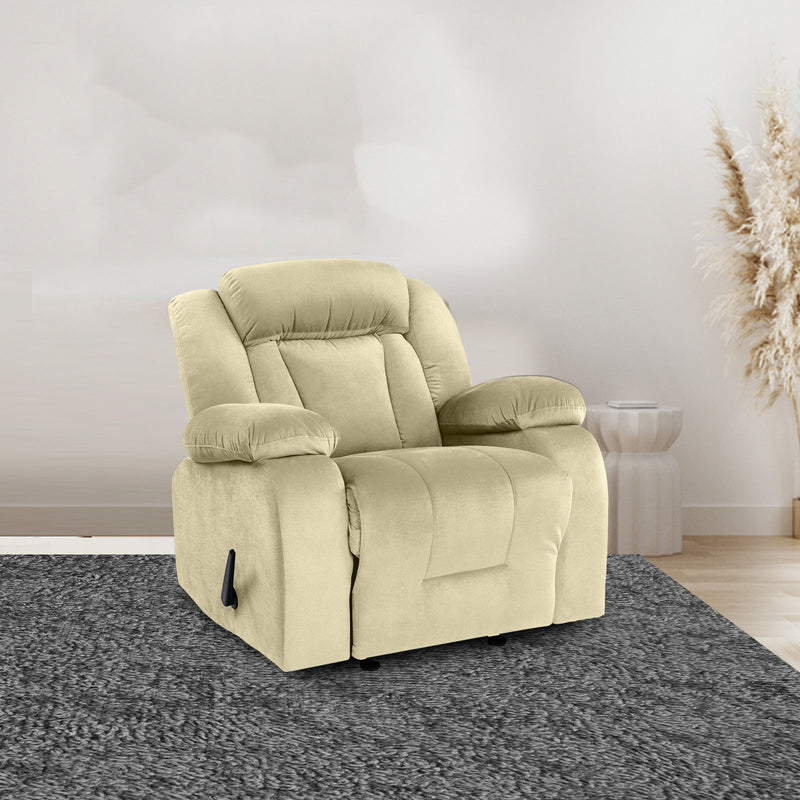 Velvet Rocking Recliner Chair - Dark Ivory - NZ50