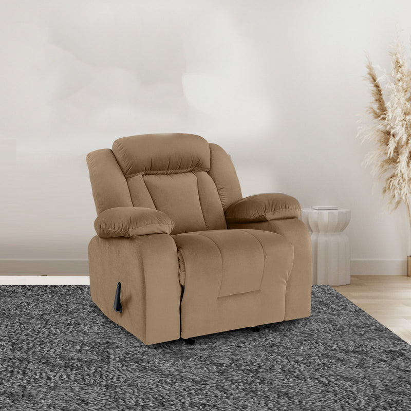 Velvet Rocking & Rotating Recliner Chair - Light Brown - NZ50