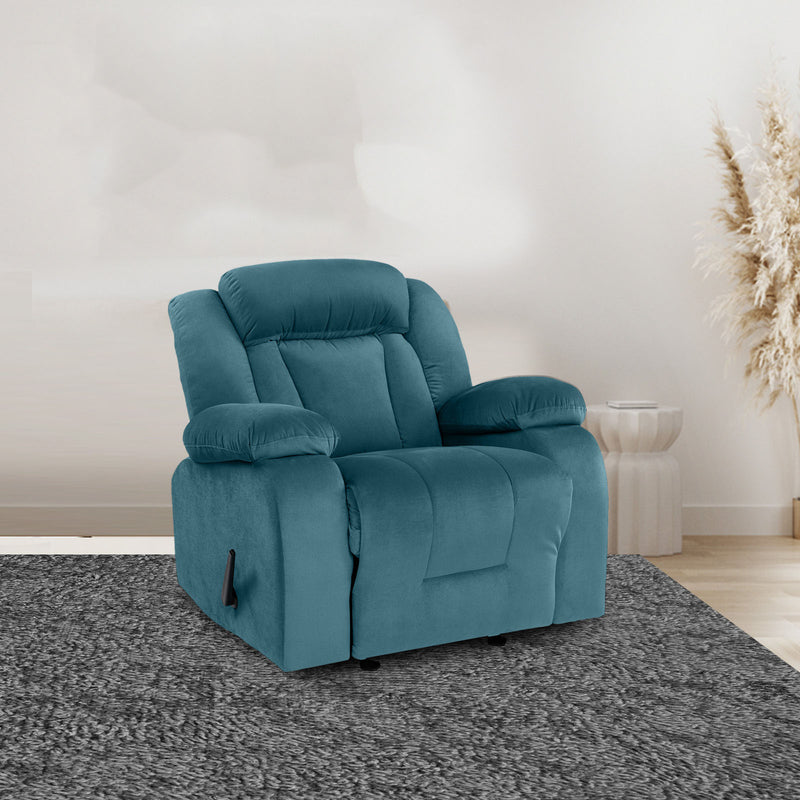 Velvet Rocking & Rotating Recliner Chair - Dark Turquoise - NZ50