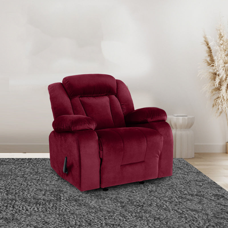 Velvet Rocking & Rotating Recliner Chair - Burgundy - NZ50