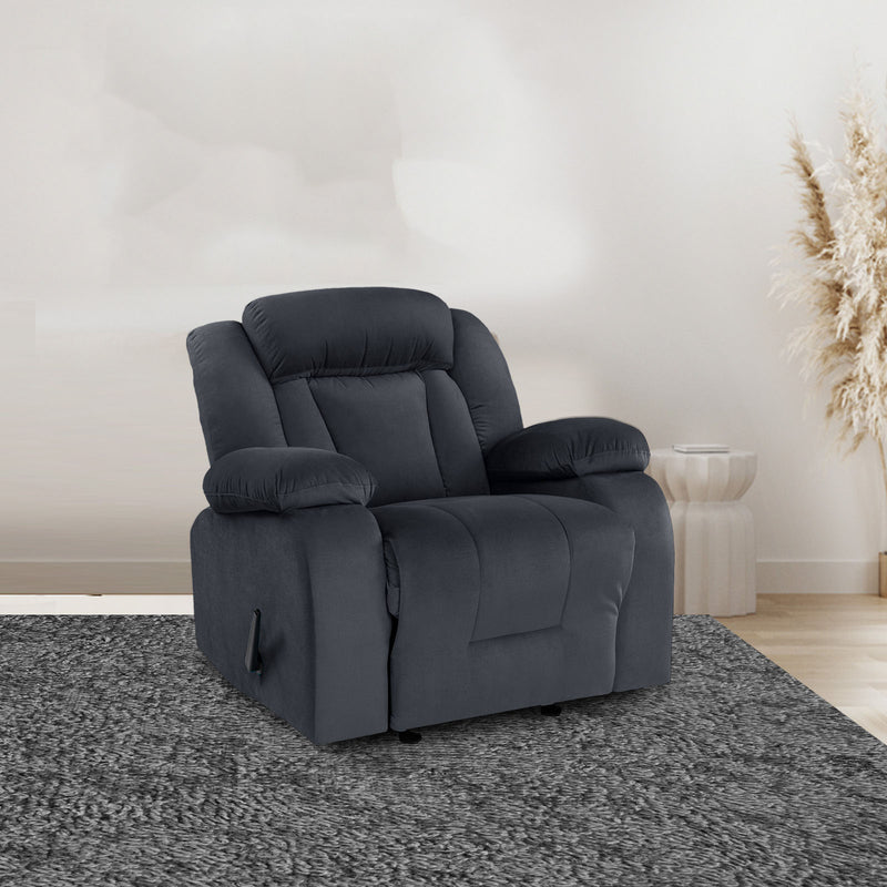 Velvet Rocking & Rotating Recliner Chair - Dark Grey - NZ50