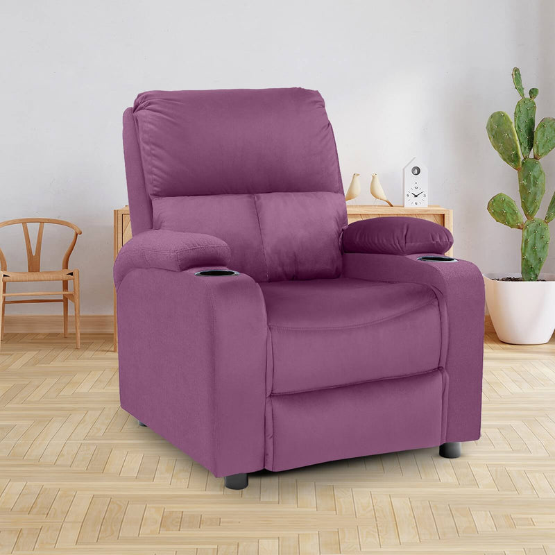 Velvet Classic Cinematic Recliner Chair with Cups Holder - Light Purple - NZ70