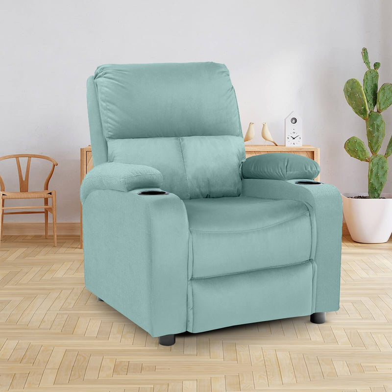 Velvet Classic Cinematic Recliner Chair with Cups Holder - Light Turquoise - NZ70