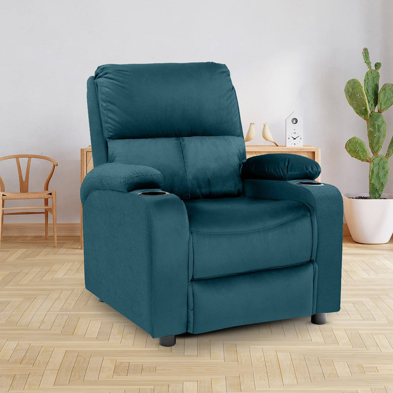 Velvet Classic Cinematic Recliner Chair with Cups Holder - Dark Turquoise - NZ70