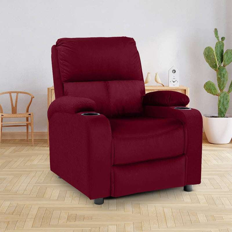 Velvet Classic Cinematic Recliner Chair with Cups Holder - Burgundy - NZ70