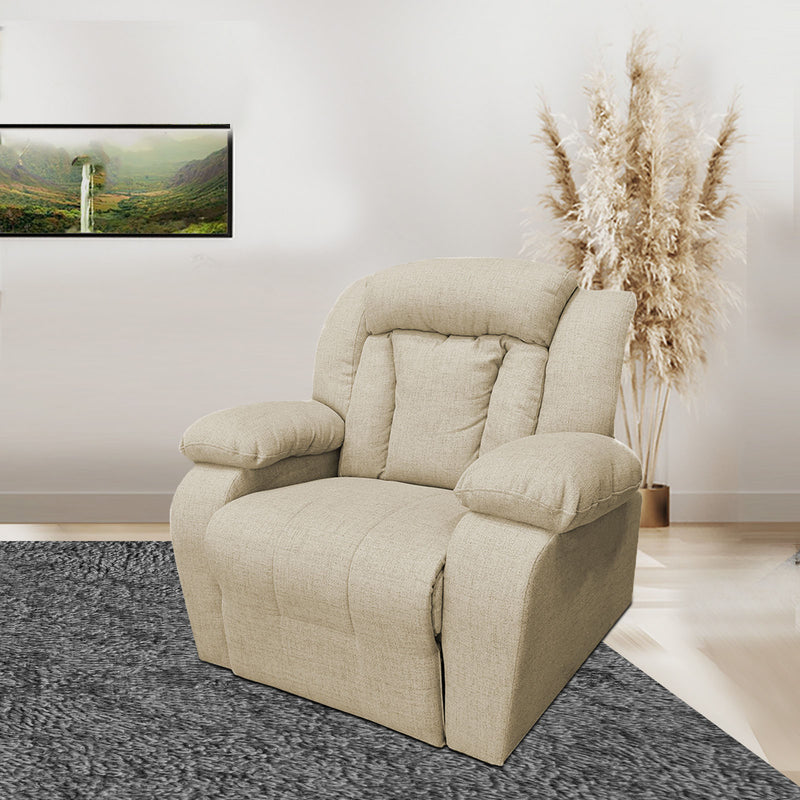 Linen Upholstered Rocking & Rotating Recliner Chair With Bed Mode From In House - Pale Beige - NZ50