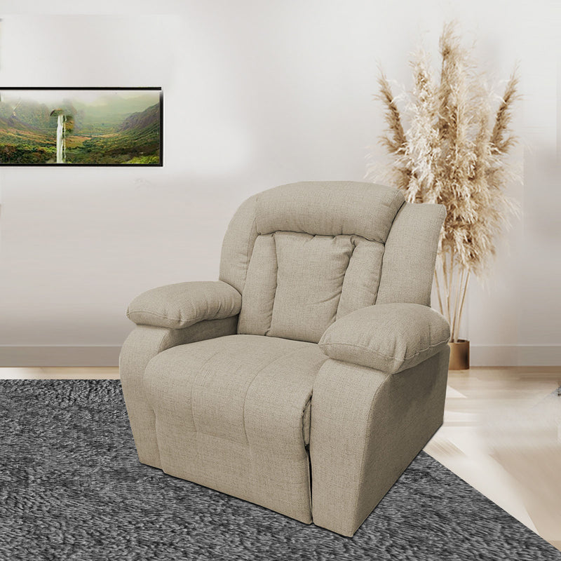 Linen Upholstered Rocking & Rotating Recliner Chair With Bed Mode From In House - Pale Brown - NZ50