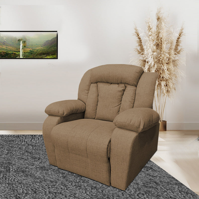 Linen Upholstered Rocking & Rotating Recliner Chair With Bed Mode From In House - Light Beige - NZ50