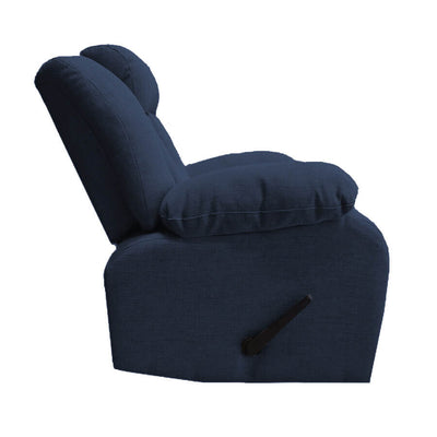 Linen Upholstered Rocking & Rotating Recliner Chair With Bed Mode From In House - Navy Blue - NZ50