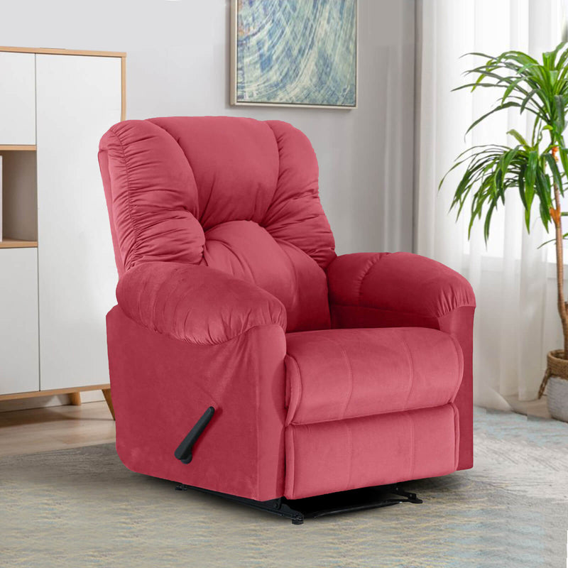 Velvet Rocking & Rotating Recliner Chair - Dark Pink - American Polo