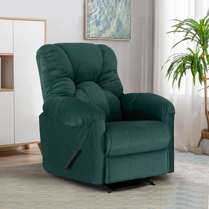 Velvet Rocking & Rotating Recliner Chair - Dark Green - American Polo