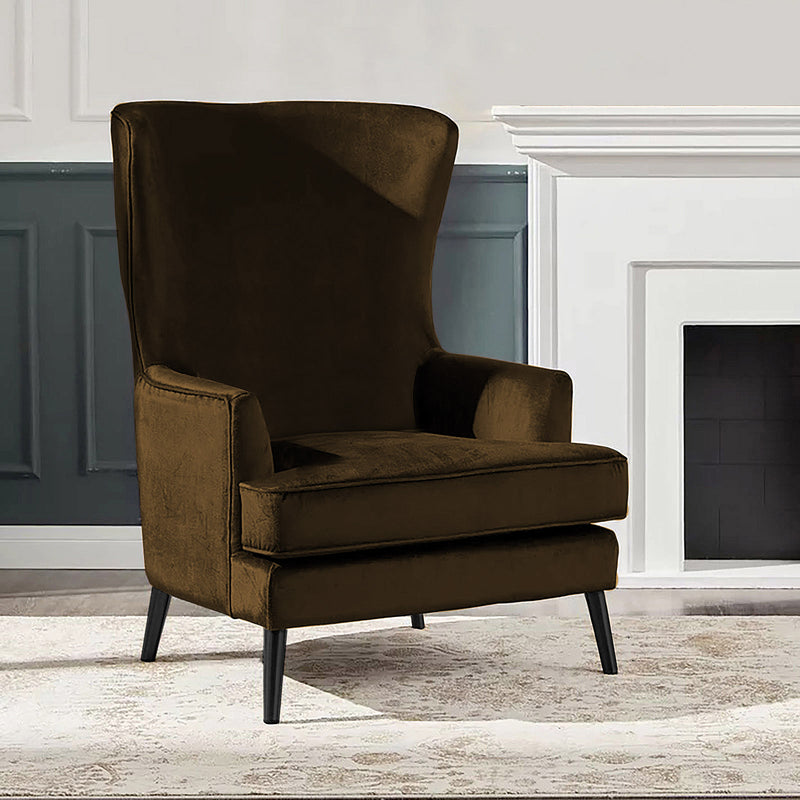Velvet Royal Chair with Wingback and Arms - Brown - E7