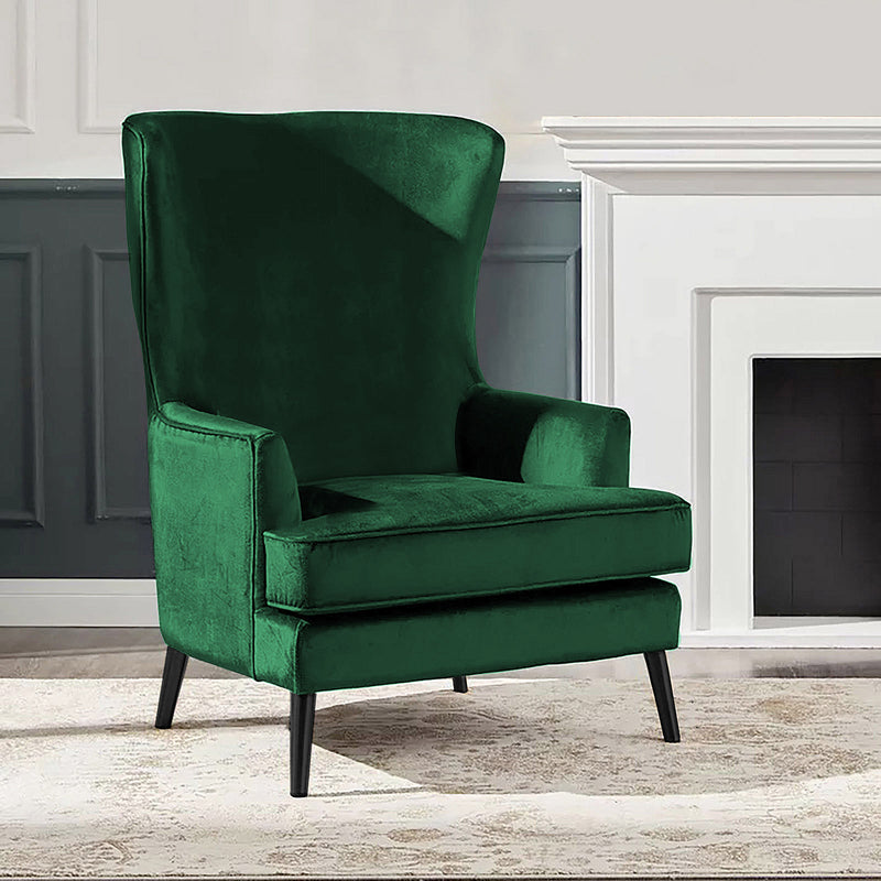 Velvet Royal Chair with Wingback and Arms - Dark Green - E7