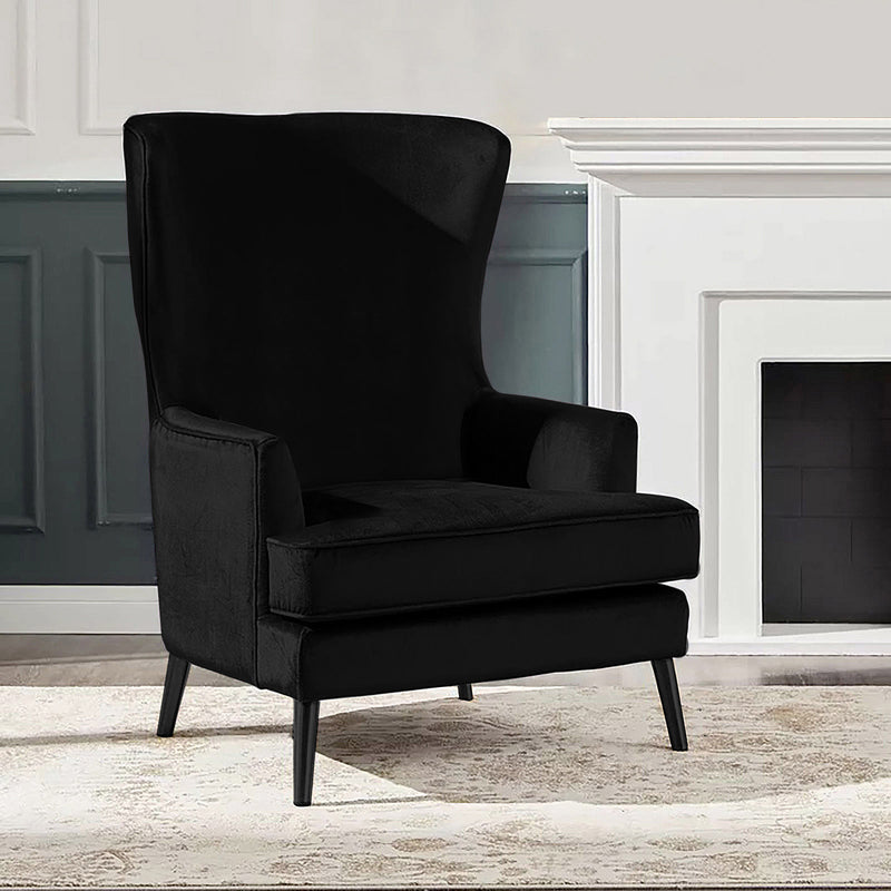 Velvet Royal Chair with Wingback and Arms - Black - E7