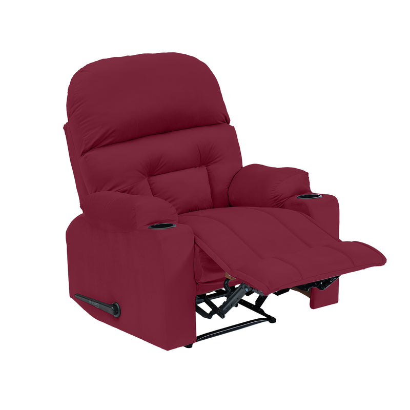 Velvet Rocking Cinematic Recliner Chair with Cups Holder - Burgundy - NZ80