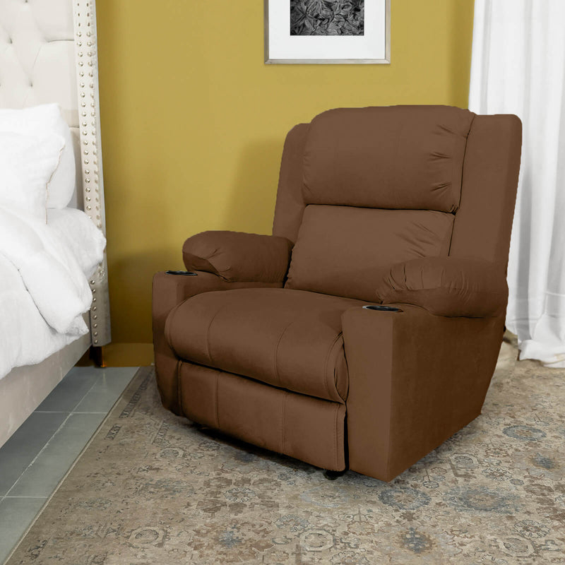 Velvet Rocking Cinematic Recliner Chair with Cups Holder - Brown - Lazy Troy