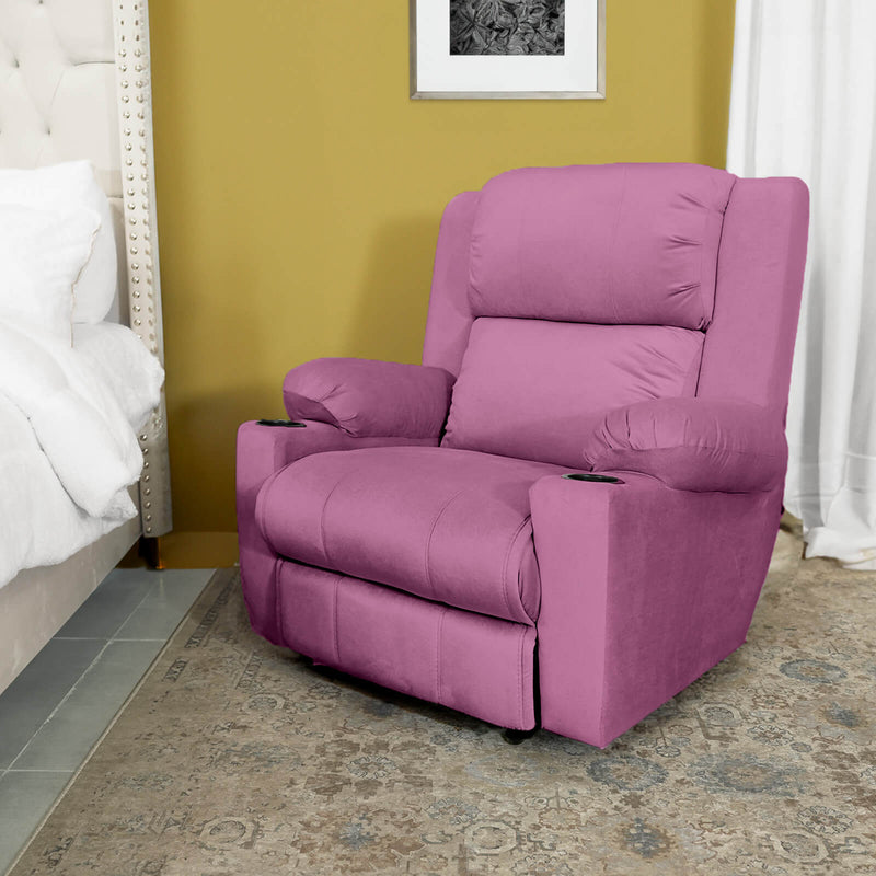 Velvet Rocking Cinematic Recliner Chair with Cups Holder - Light Purple - Lazy Troy