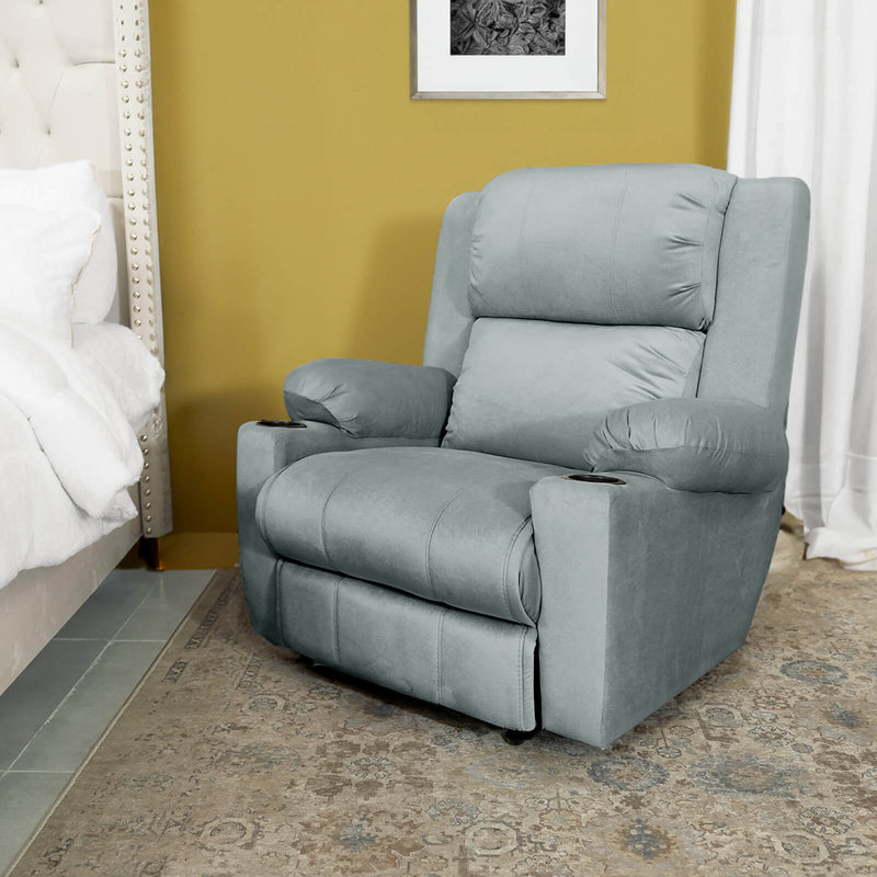 Velvet Rocking & Rotating Cinematic Recliner Chair with Cups Holder - Grey - Lazy Troy