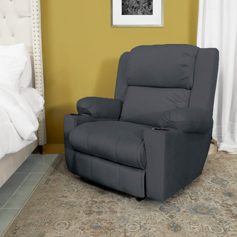 Velvet Rocking & Rotating Cinematic Recliner Chair with Cups Holder - Dark Grey - Lazy Troy