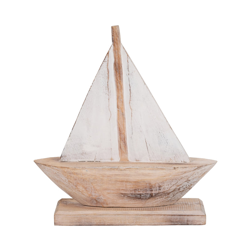 Wood, 14" Sailboat, Natural/white