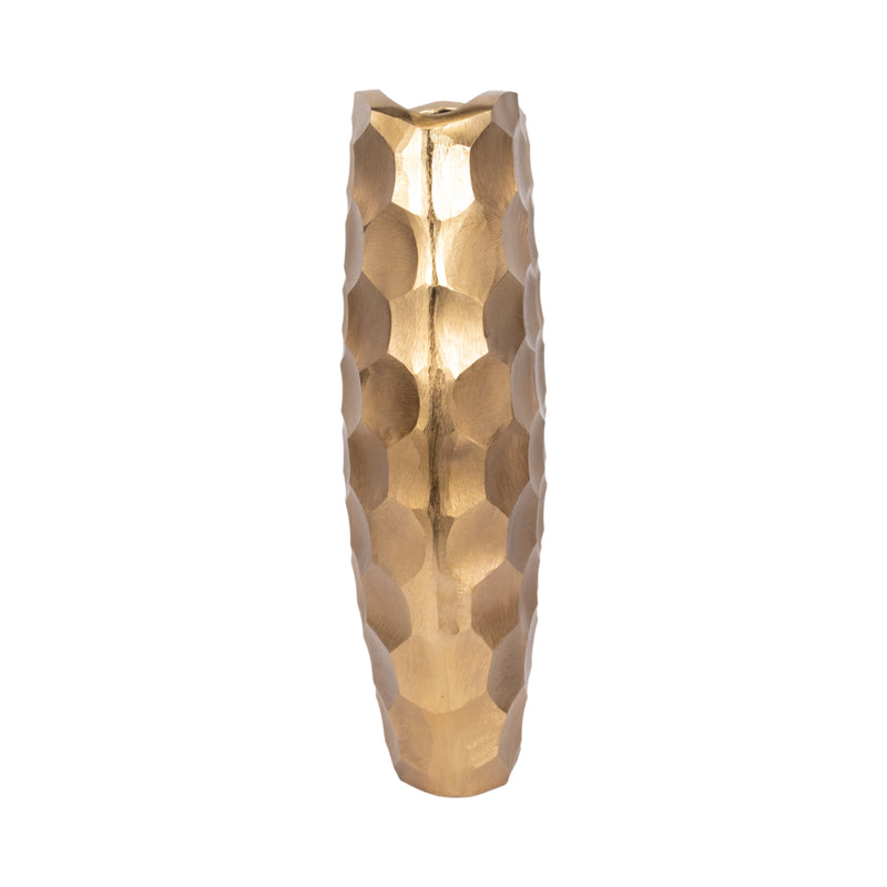 METAL, 24"  HONEYCOMB VASE, GOLD