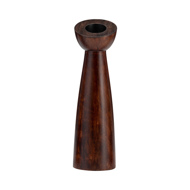 WOOD, 11"H SLANTED CANDLE HOLDER, BROWN