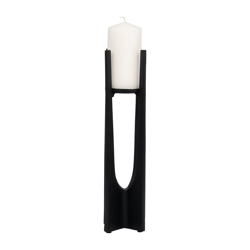 METAL, 16" PILLAR CANDLE HOLDER, BLACK