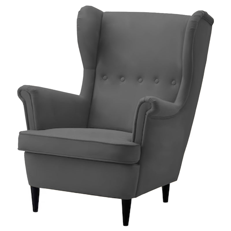 Velvet Chair king with Two Wings - Dark Gray - E3