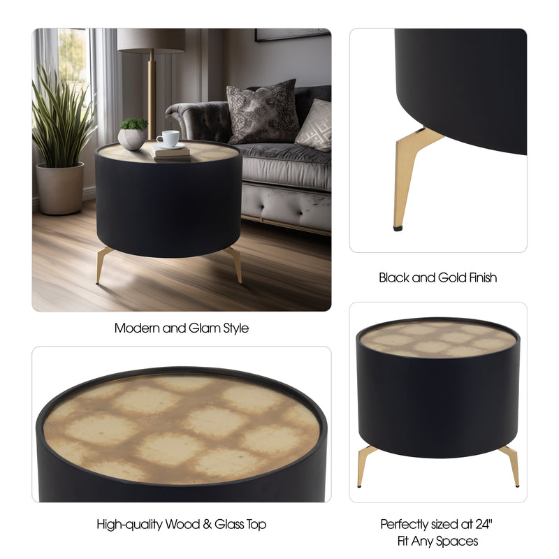 WOOD,24" GOLD LEAF TOP SIDE TABLE, BLK/GLD