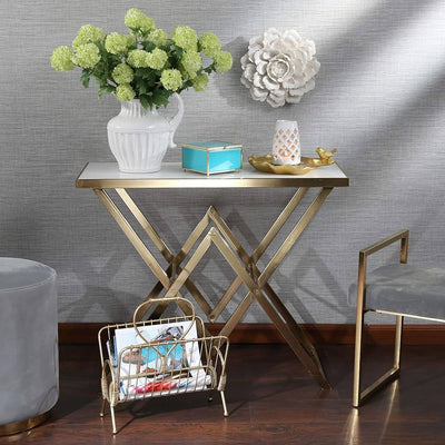 Metal Console Table, Marble Top, Gold, Kd