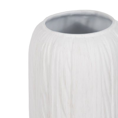 32" Rough Cylinder Floor Vase, White