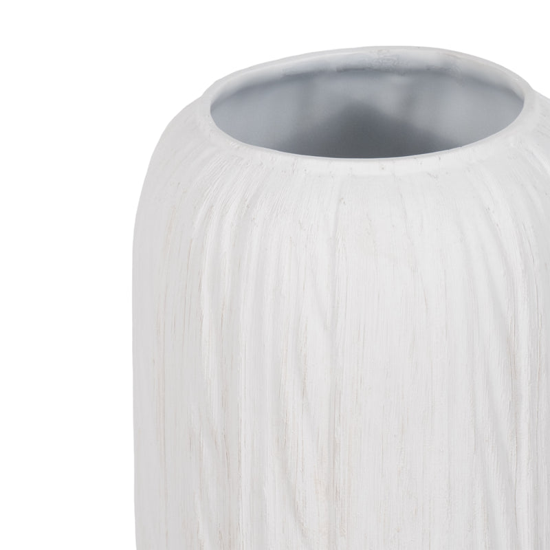 32" Rough Cylinder Floor Vase, White