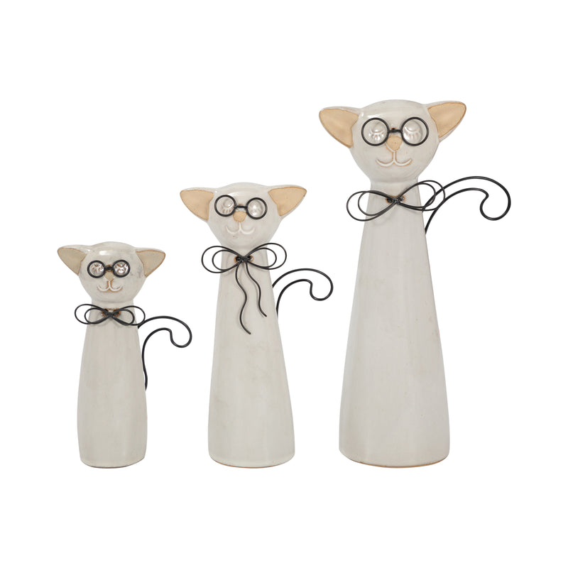 CER, 8"H CAT W/ GLASSES, BEIGE