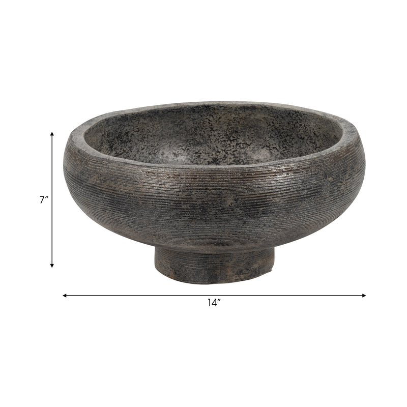 Terracotta, 14" Etched Bowl On Stand, Multi