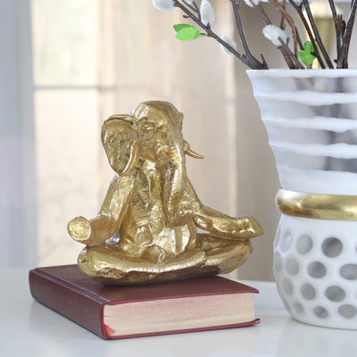 POLYRESIN 8" MEDITATING ELEPHANT, GOLD