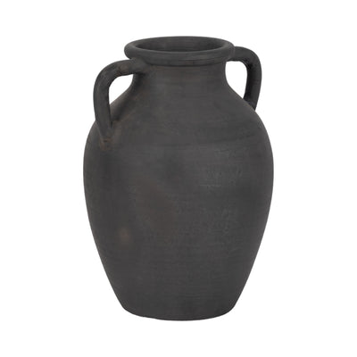 TERRACOTTA, 13" VASE WITH HANDLES, BLACK