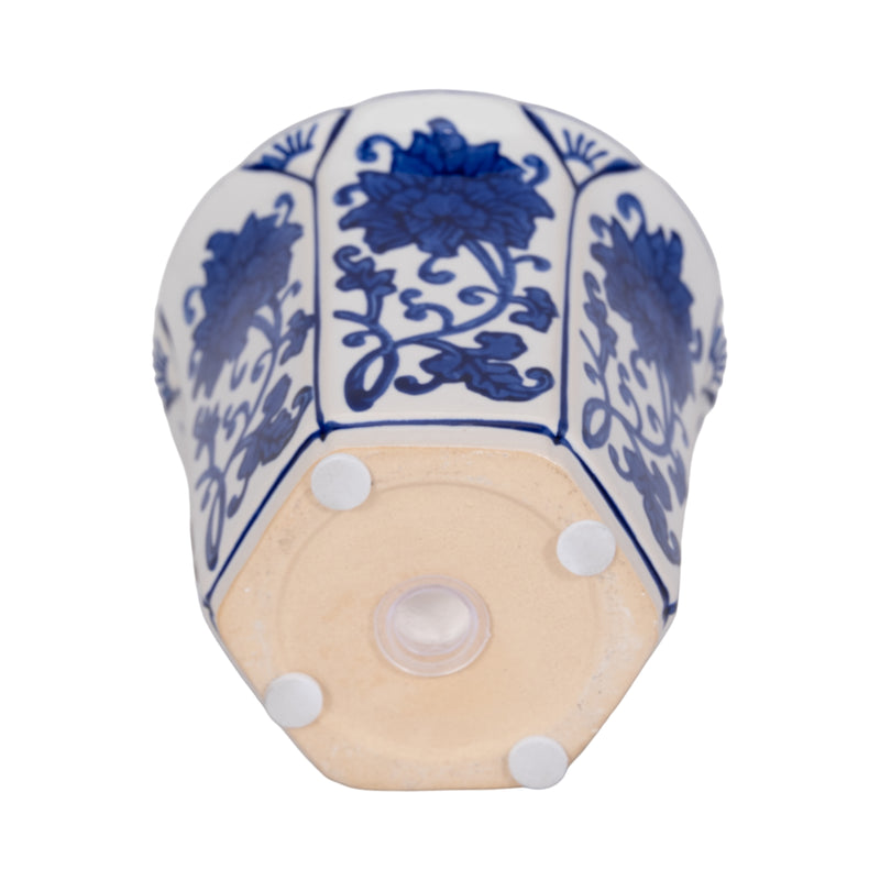 4", 6oz Fluted Chinoiserie Candle , Blue/white