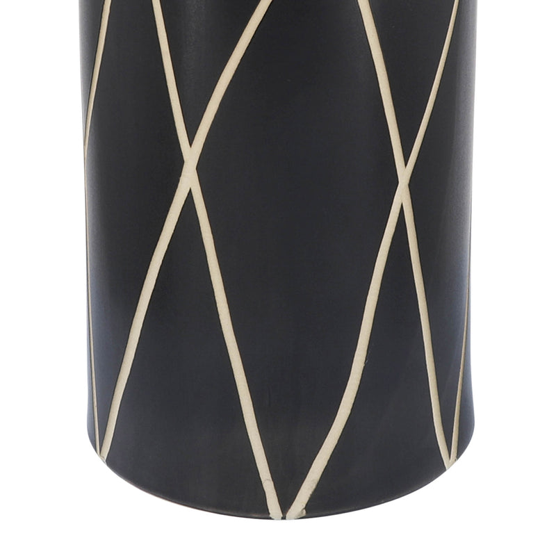 CER, 16"H TRIBAL VASE, BLACK