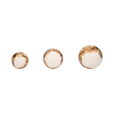 METAL, S/3 4/5/6" GALAXY ORBS, PEARL/GOLD