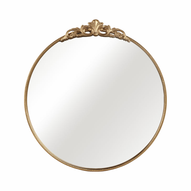 36" Fleur Applique Round Mirror, Gold Wb