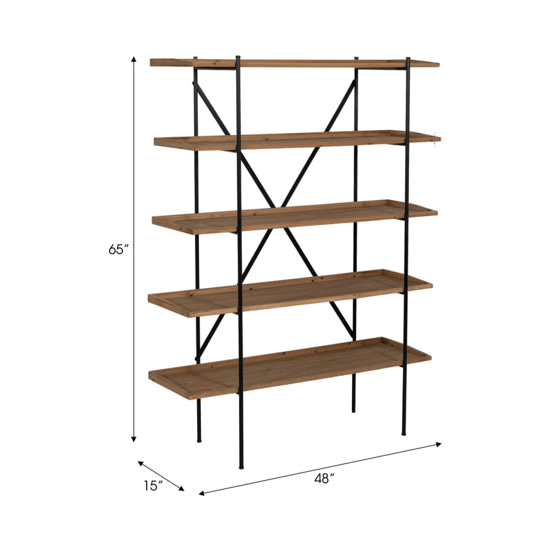 WOOD/METAL, 65"H 5-LAYERED SHELF, BROWN/BLACK KD