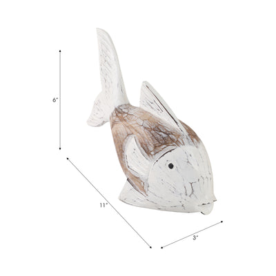 Wood, 11" Flounder Fish, Natural/white