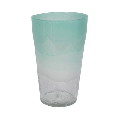 14" Fluted Glass Vase, Aqua Haze