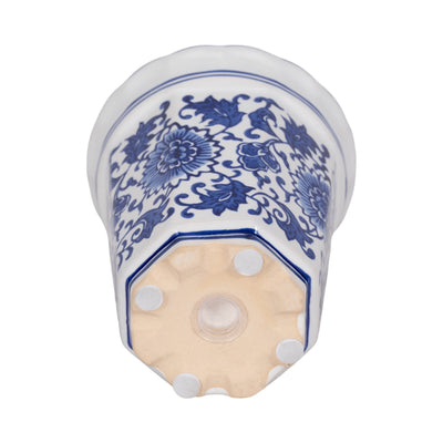 4", 7oz Fluted Chinoiserie Candle , Blue/white