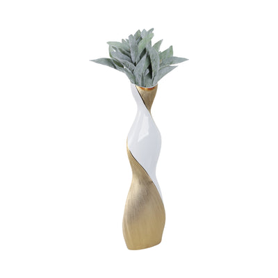 24" TWISTED VASE, WHITE/GOLD